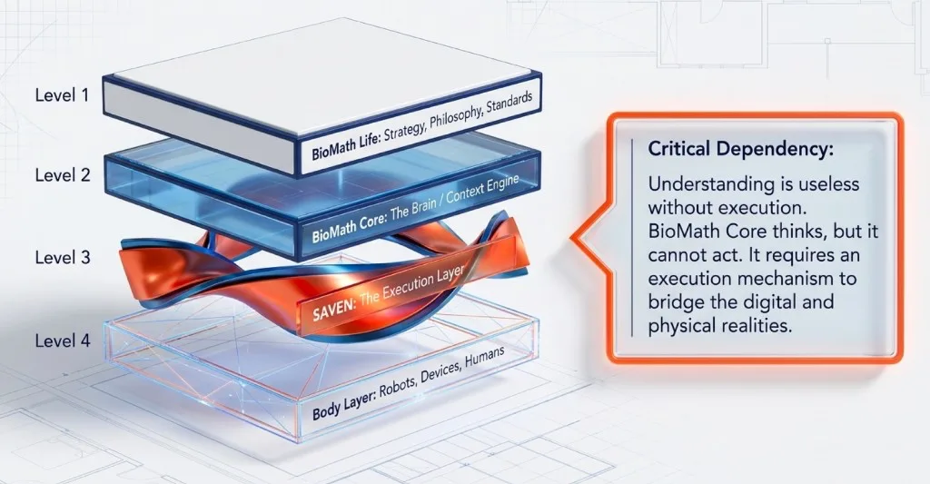Vier-Schichten-Stack — BioMath Life, BioMath Core, SAVEN und Body Layer